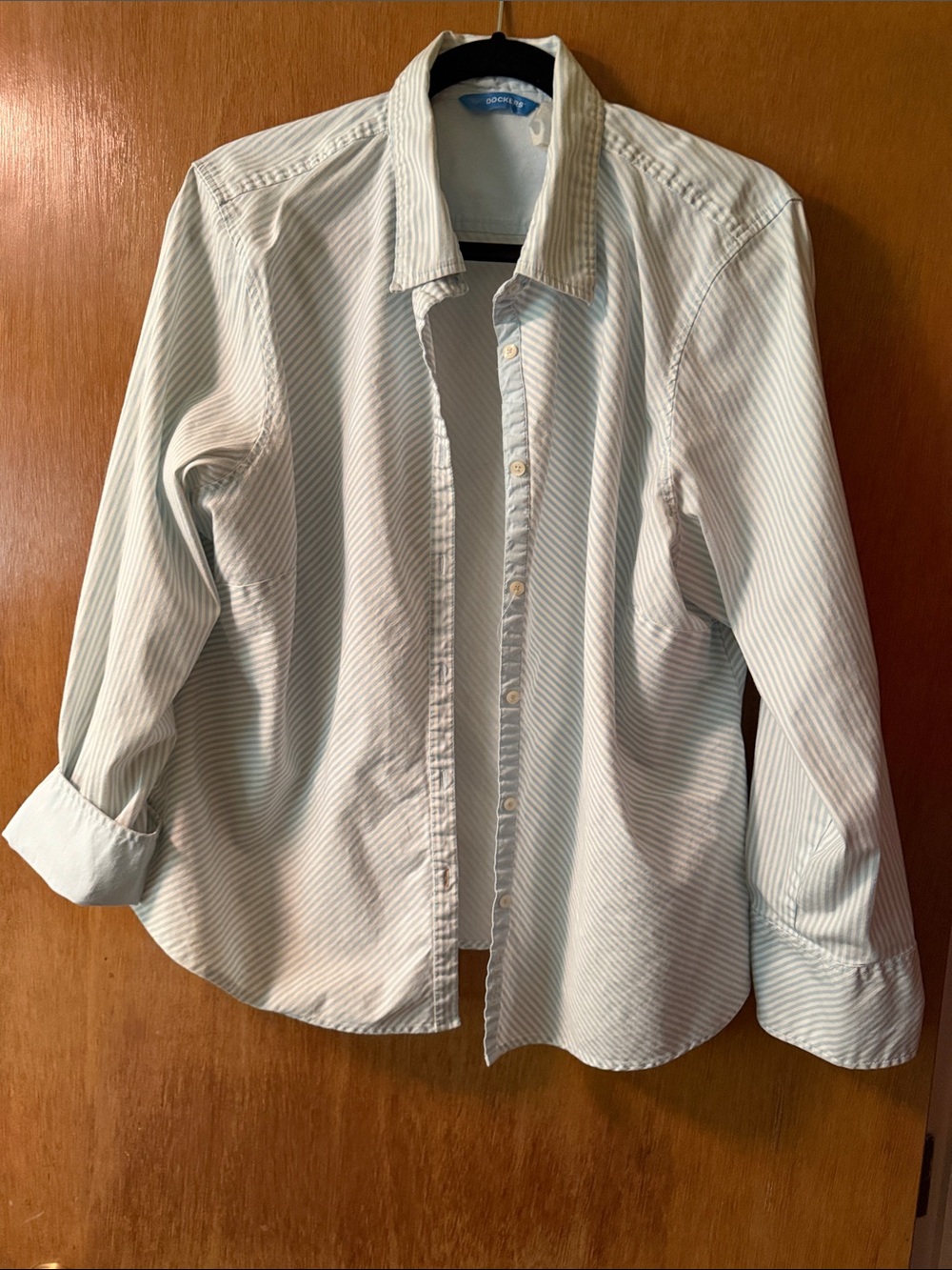Dockers Women's White and Light Blue Striped Collar Shirt